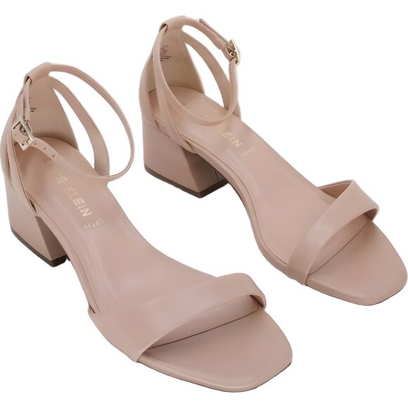 Anne Klein Mia Ankle Strap Block Heel Sandals Nude Smooth US 10M - Picture 4 of 6